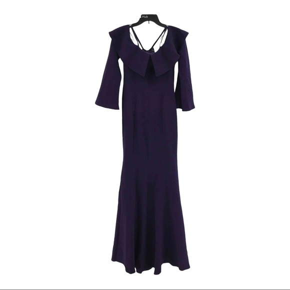 NWT TERI JON RICKIE FREEMAN Purple Bow Detail Trumpet Maxi Gown Size 2 - Picture 3 of 8